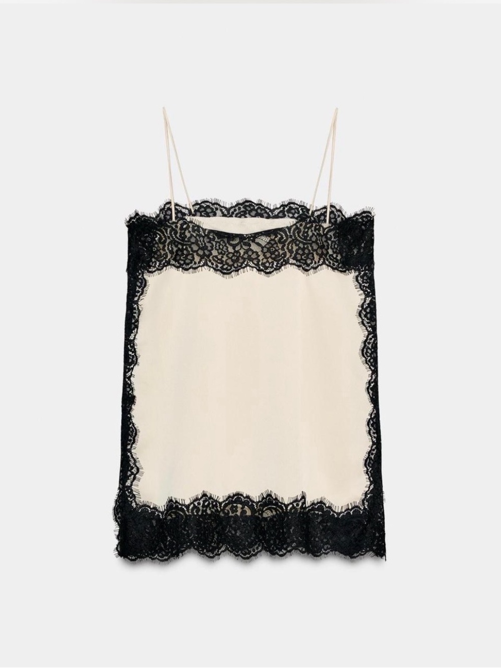 Zara Cream Slip Dress with Black Lace Trim - Picture 3 of 4